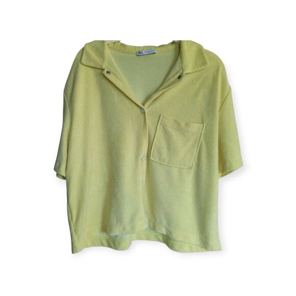 Zara French Terry Oversized Yellow Shirt Size M - Picture 2 of 8